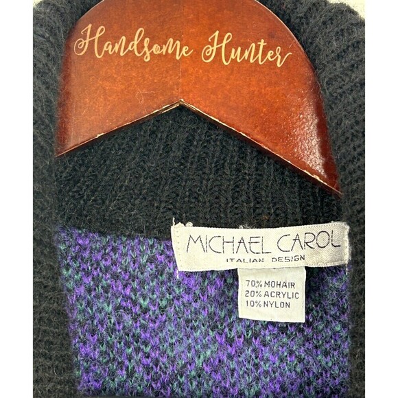 Michael Carol Women Sz L Grape Print Cardigan Mohair Balloon sleeve Sweater R1 - Picture 11 of 12